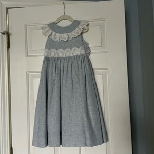 Girls Blue linen & lace dress, size 4, NWT